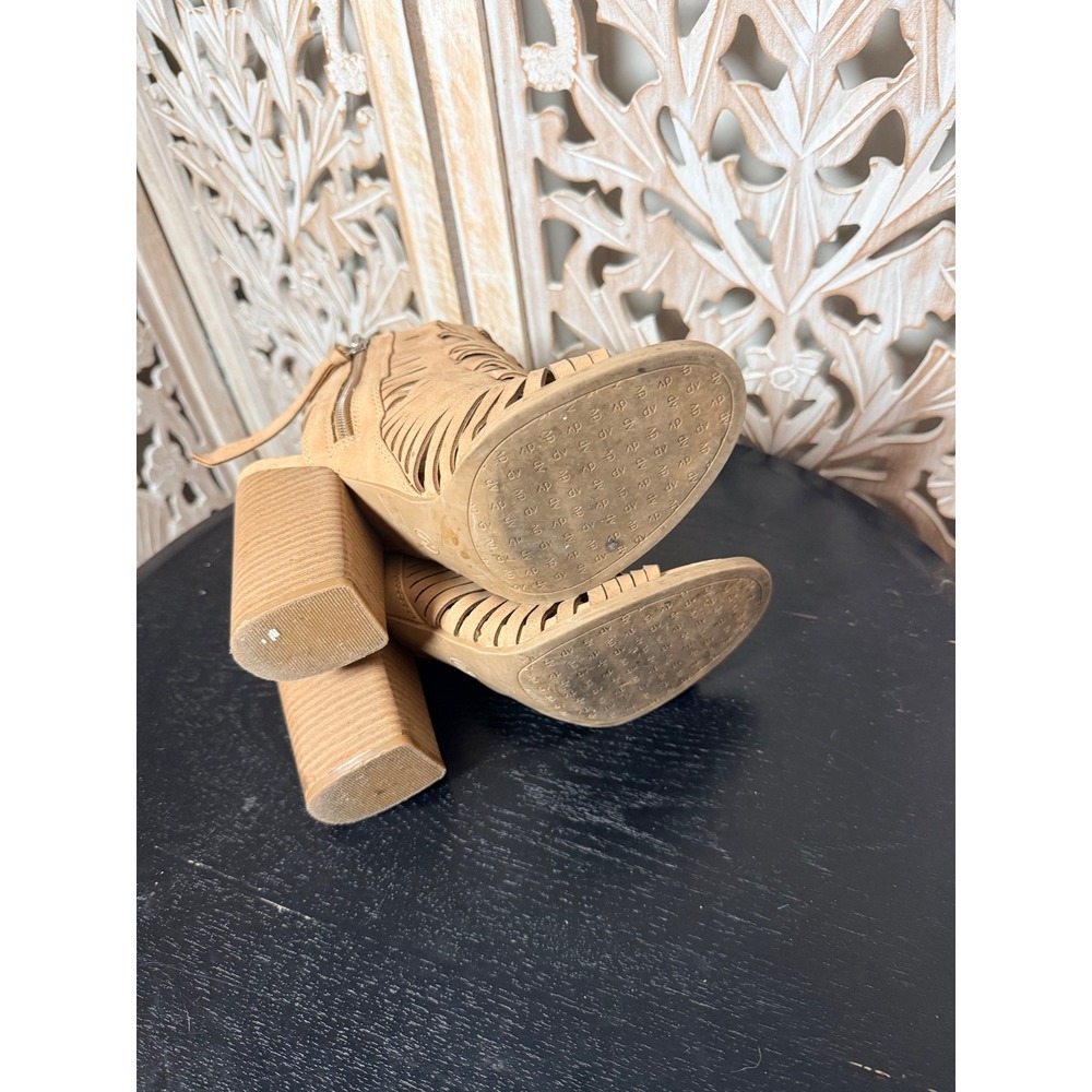 DV Dolce Vita Tan Faux Suede Woven Cage Block Heel Sandals Open Toe Booties 7.5 - Picture 8 of 10